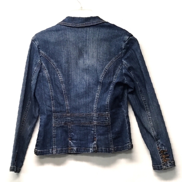 St John's Bay Petite Stretch women's blue jeans jacket Size:S/P - Picture 2 of 8